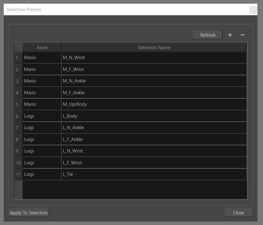 selection presets screenshot